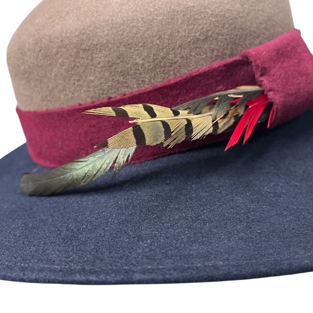 Frank Olive Private Collection Wide-Brim Two-Tone Fedora Feather Felt Hat - Picture 12 of 15